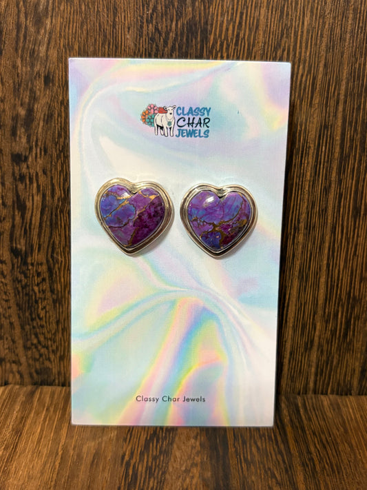 Purple Mojave Heart Stud Earrings