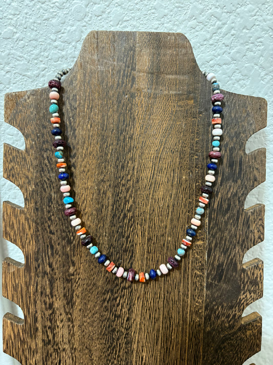 16” Mix Stone and Sterling Pearl Necklace