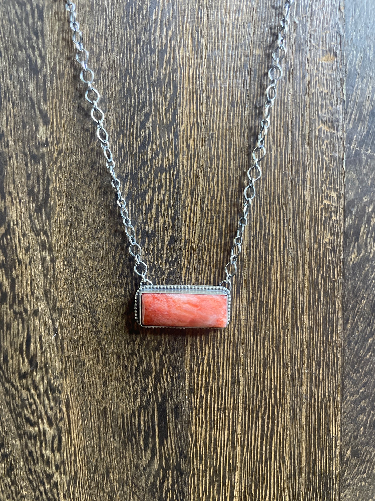 Navajo Handmade Red Spiny Bar Necklace