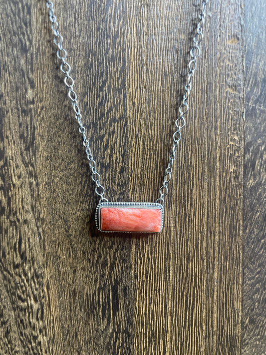 Navajo Handmade Red Spiny Bar Necklace