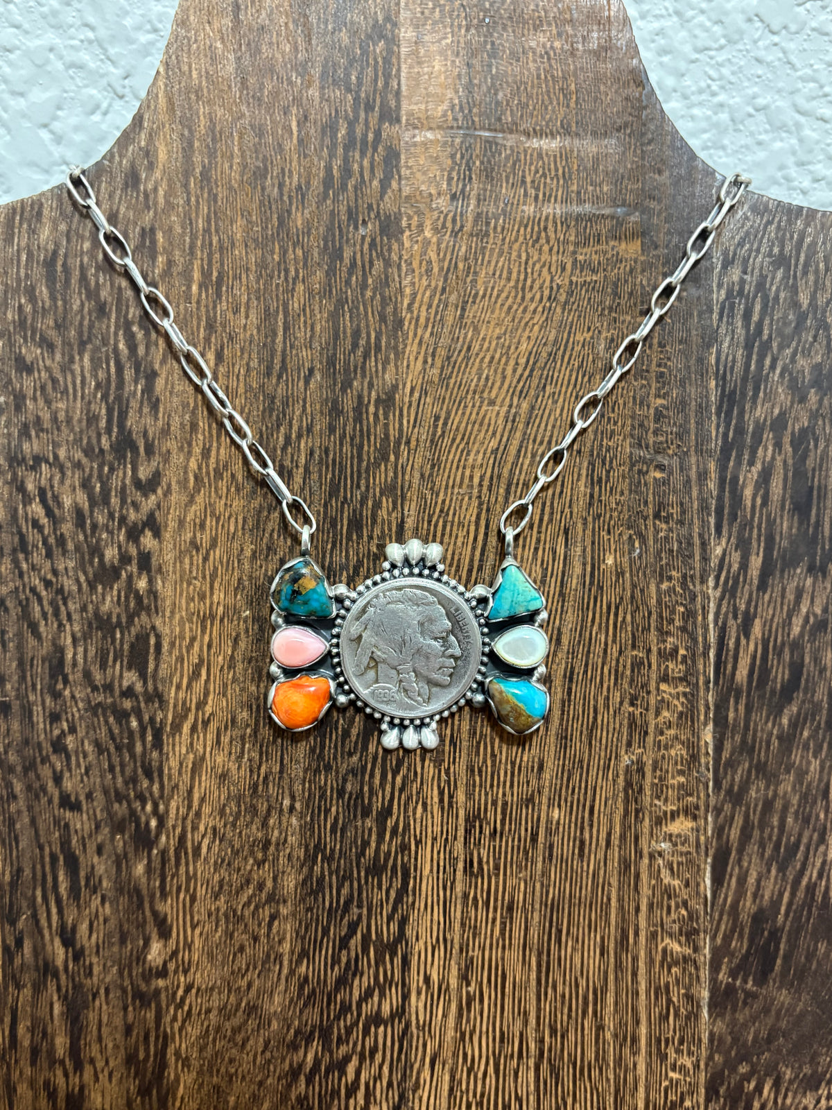 Statement Mix Stone Buffalo Nickel Necklace