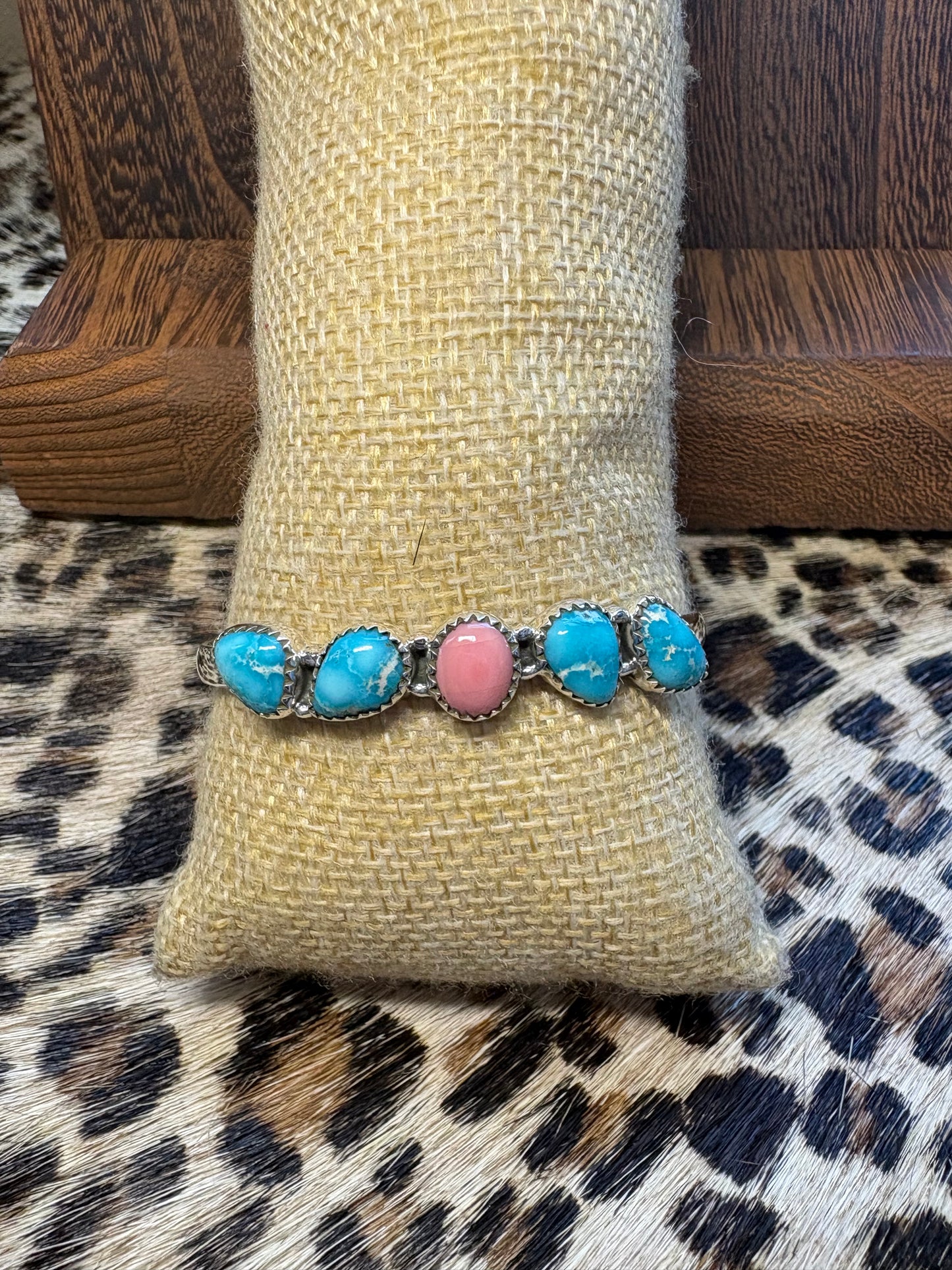 White Water & Pink Conch 5 Stone Cuff