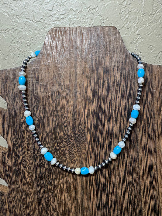 15” Freshwater Pearls & Kingman Necklace
