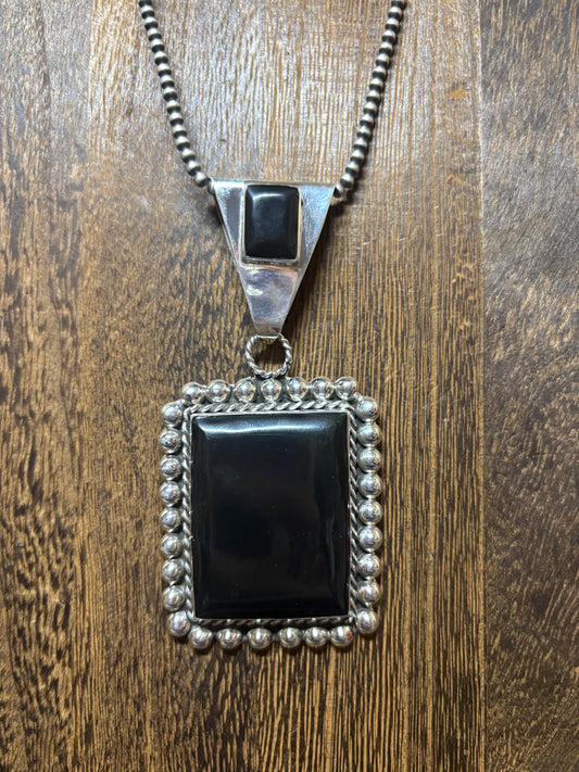 Black Onyx Statement 4” Square Detail Pendant