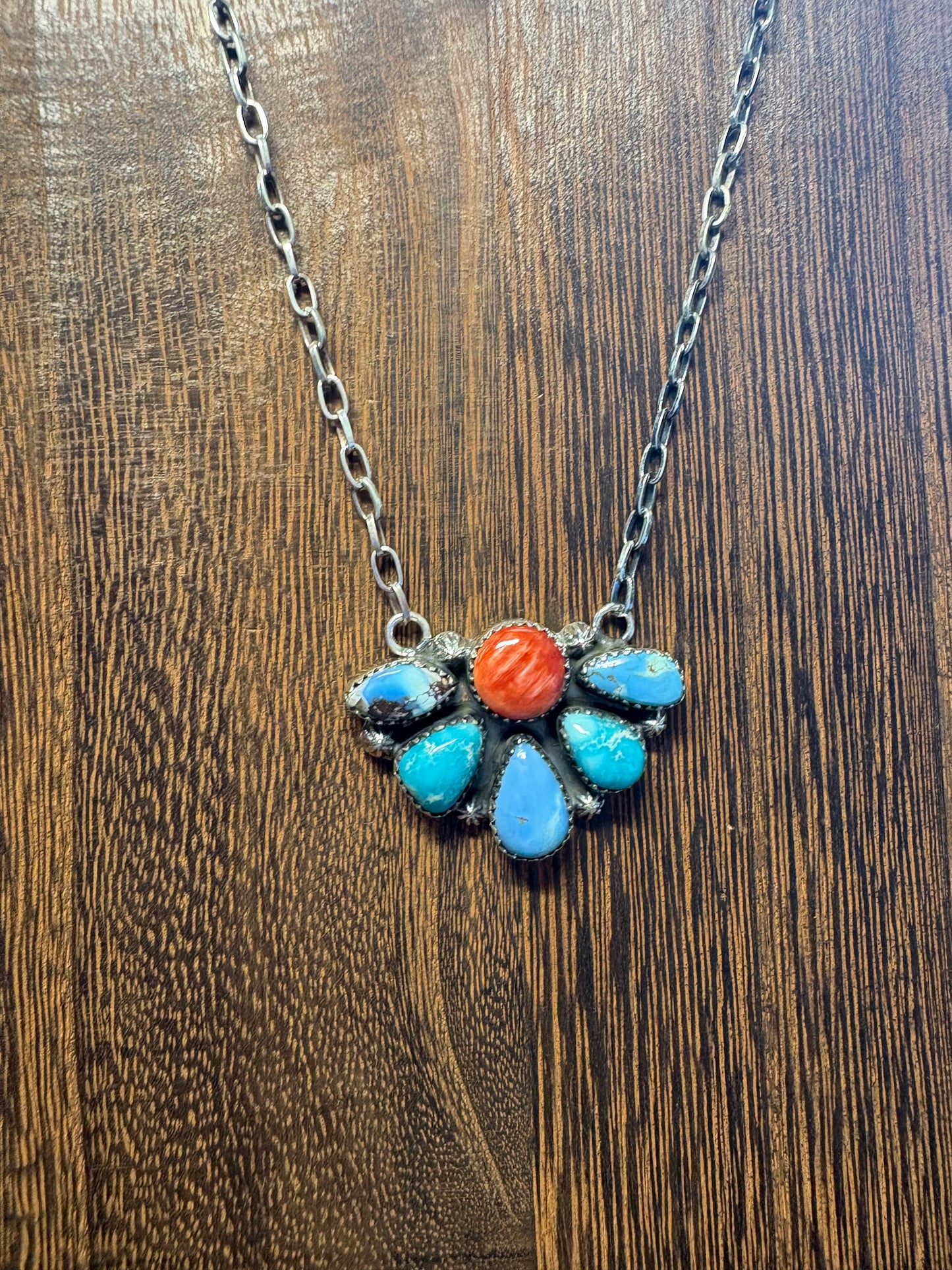 Golden Hills, White Water & Red Spiny Half Cluster Necklace