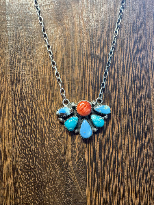Golden Hills, White Water & Red Spiny Half Cluster Necklace