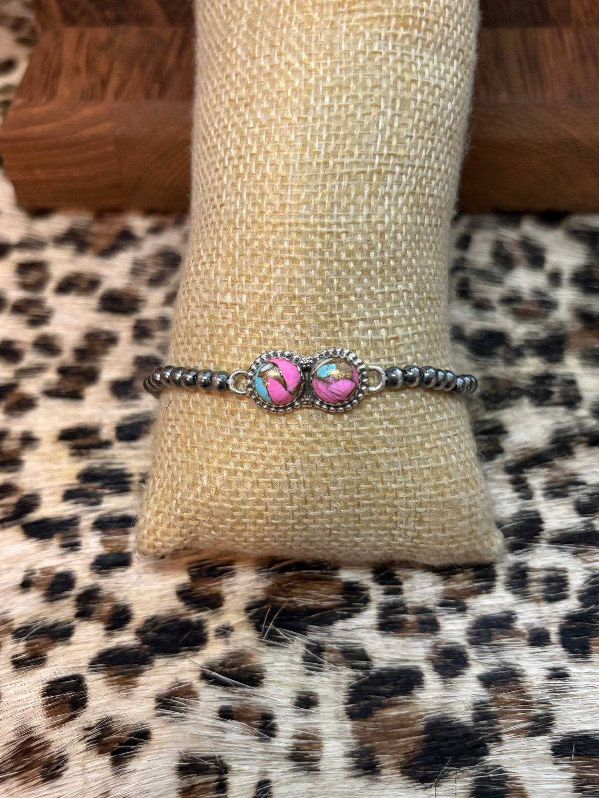Cotton Candy Double Stone Sterling Pearl Stretch Bracelet