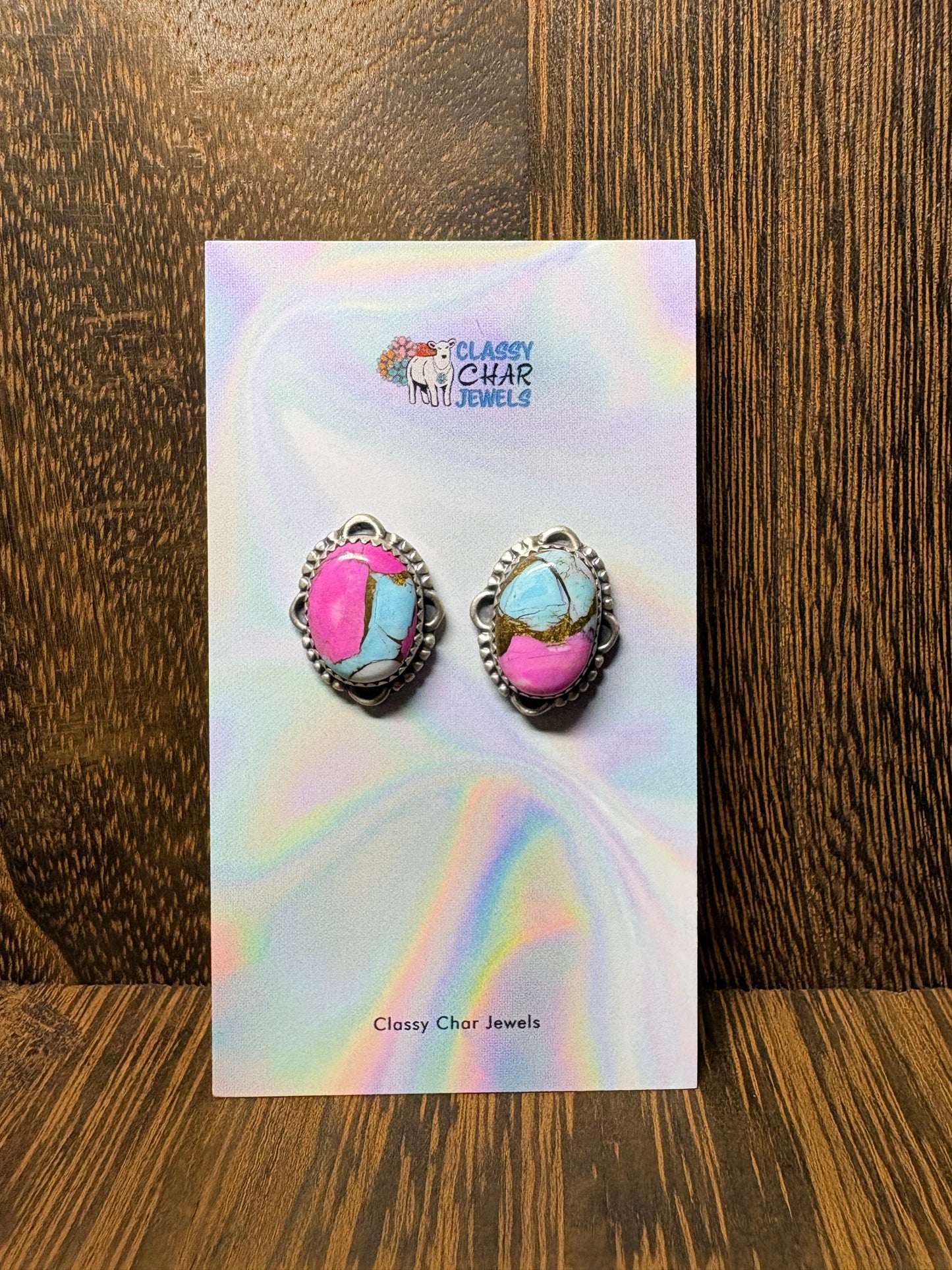 Cotton Candy Large Oval Studs