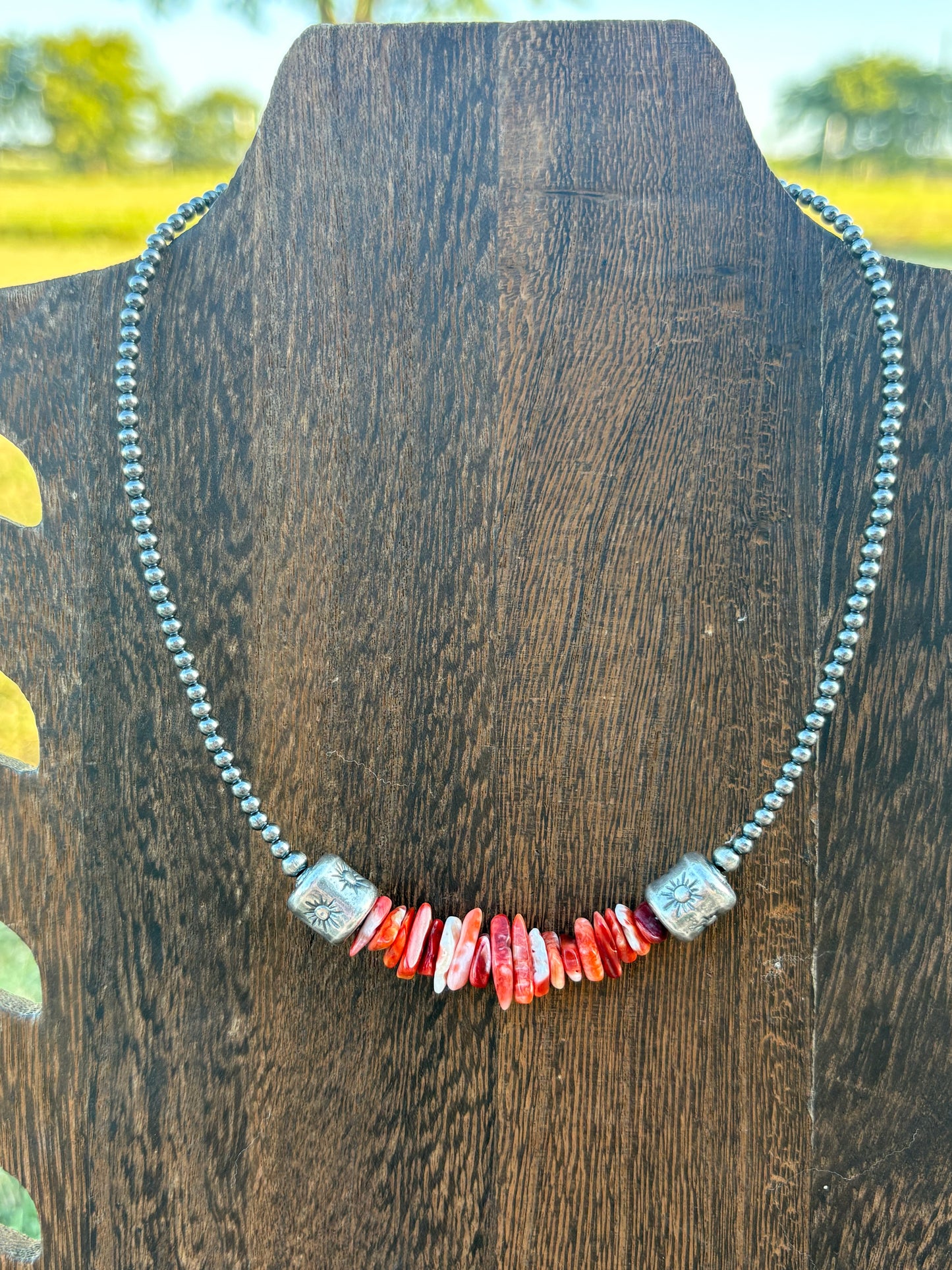 15” + 2” Spiny Chips with Barrel Beads & Sterling Pearls