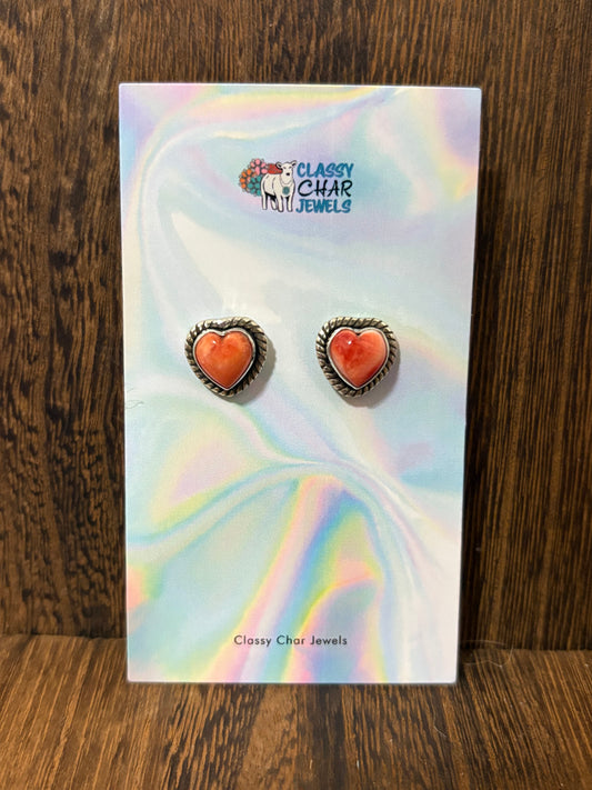 Orange Spiny Heart Studs