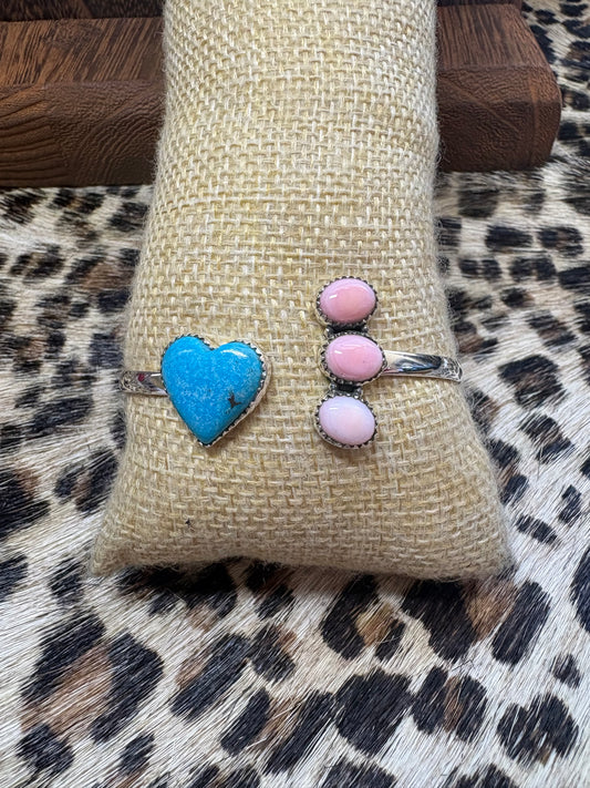 Kingman Heart & Pink Conch 3 Stone Floater Cuff