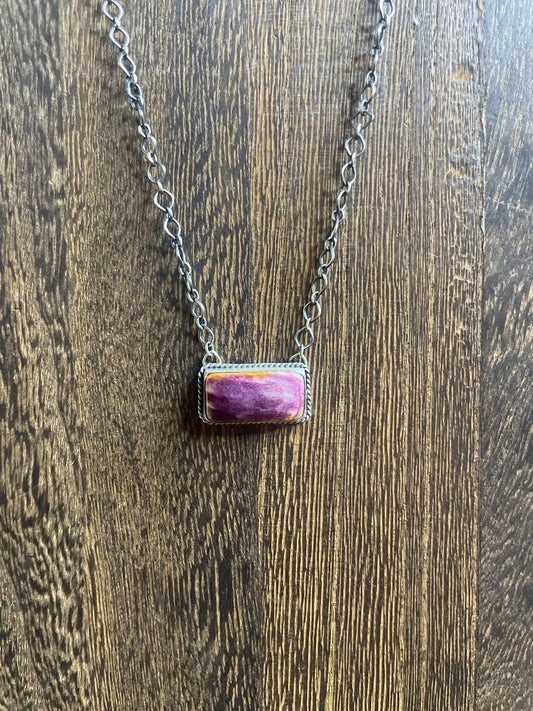Navajo Handmade Purple Spiny Bar Necklace