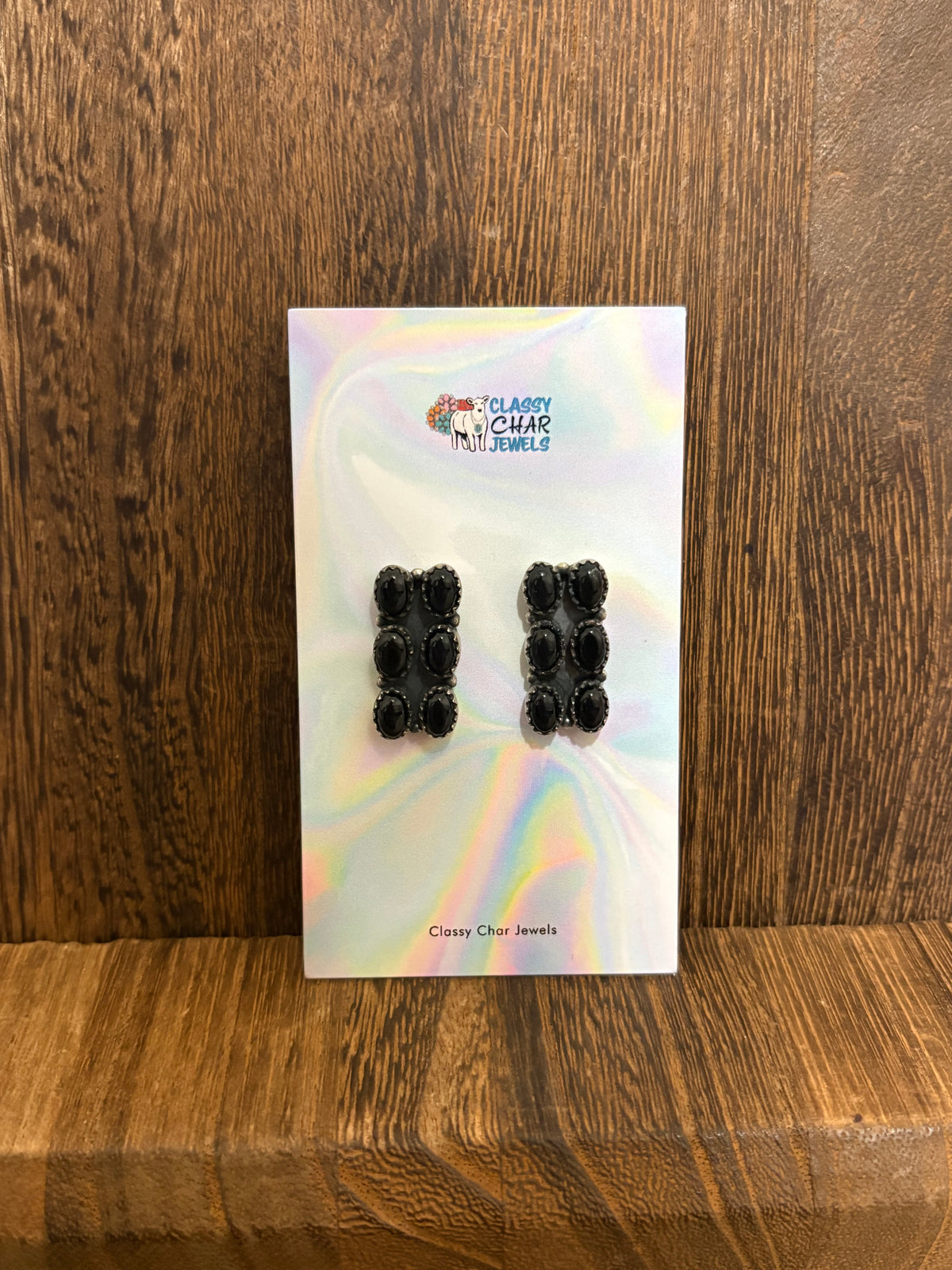 Black Onyx 6 Stone Cluster Earrings