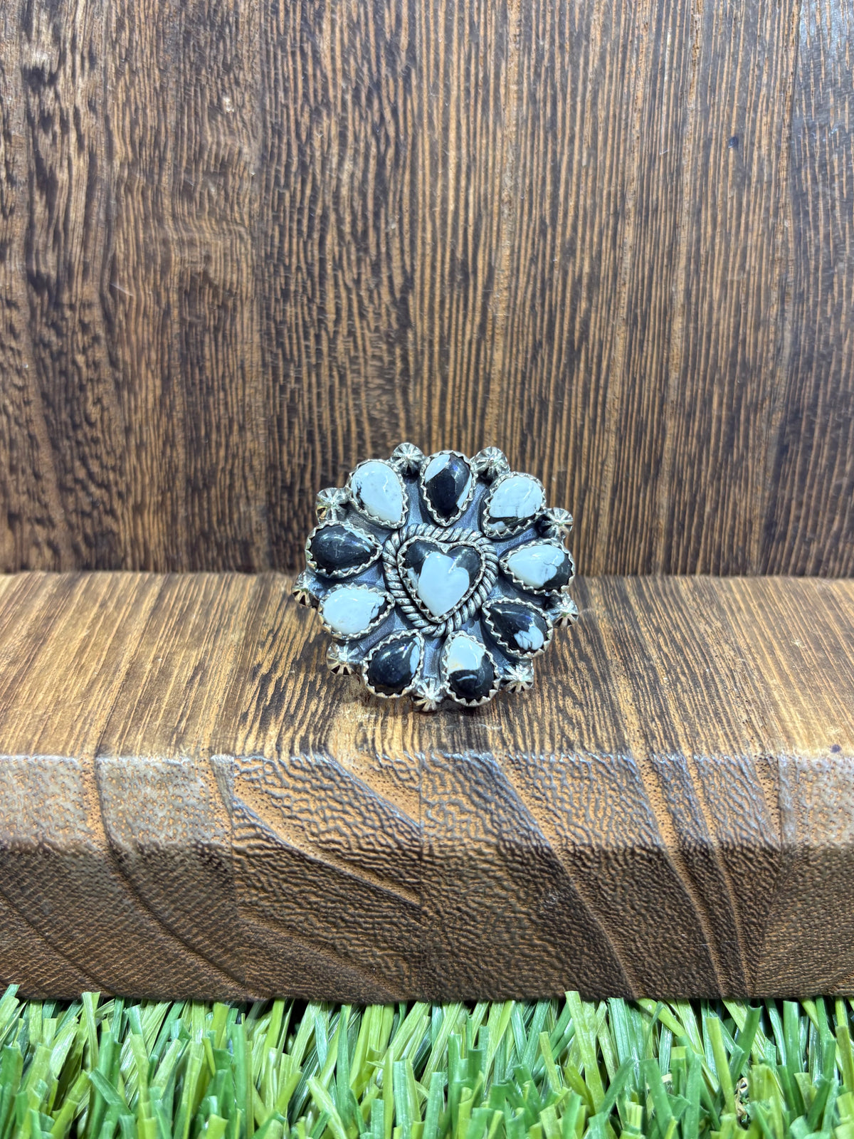 Large White Buffalo Heart Cluster Ring