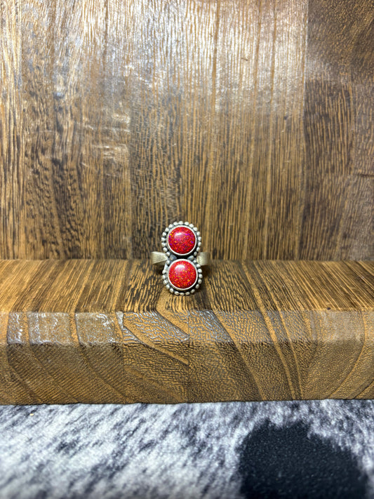 Red Opal 2 Stone Ring