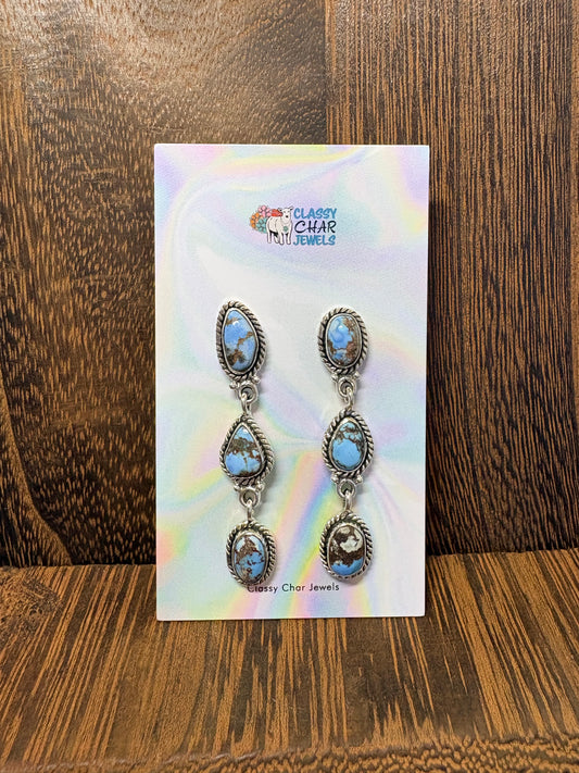 Golden Hills 3 Stone Dangle Studs
