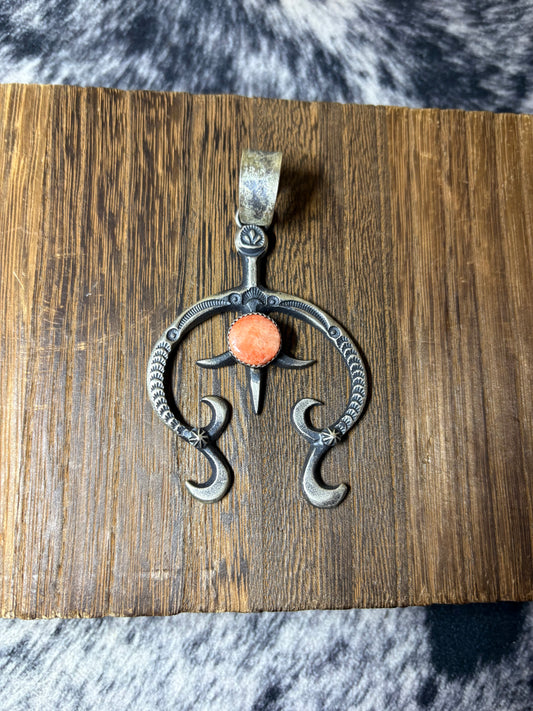 Navajo Handmade Statement Orange Spiny Naja Pendant