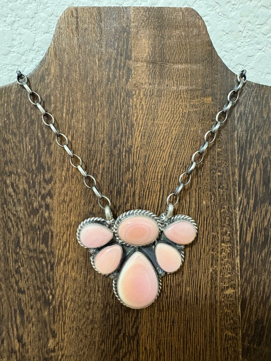 Navajo Handmade Pink Conch Half Cluster Necklace