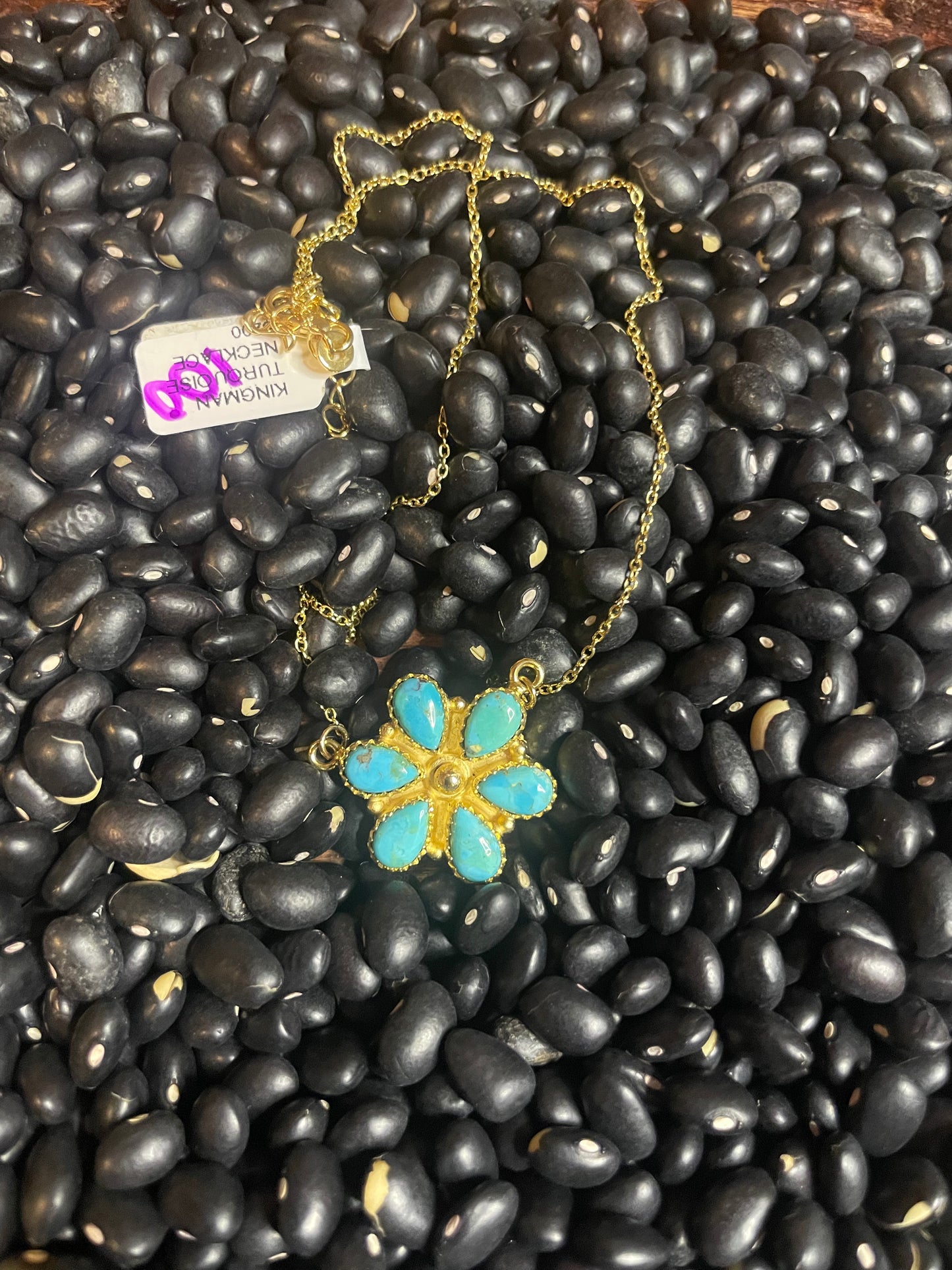 Hada Collection Gold and Turquoise Cluster Necklace