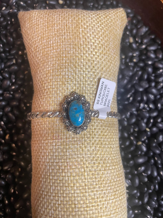 Navajo Handmade Kingman Turquoise Cuff