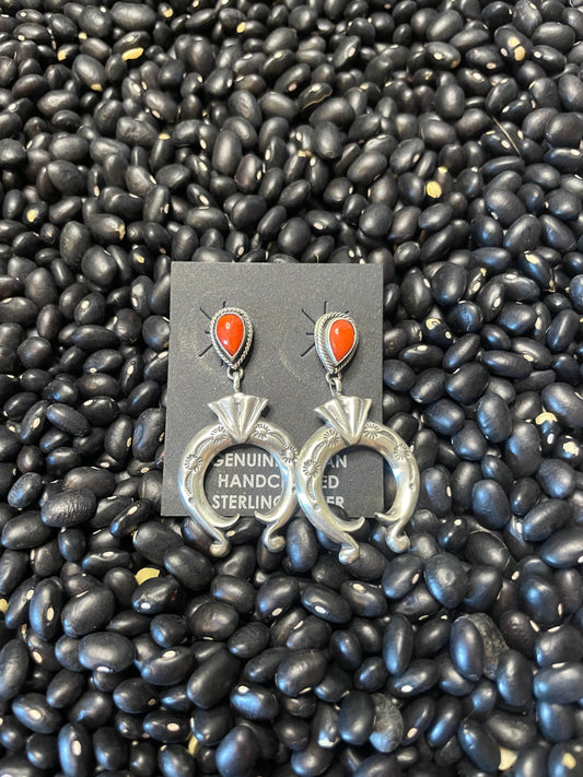 Navajo Handmade Coral Naja Earrings