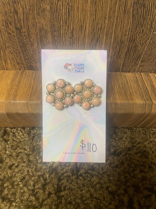 Navajo Handmade Pink Conch Cluster Earrings