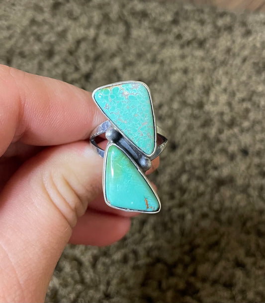 Navajo Handmade 2 Stone Turquoise Ring