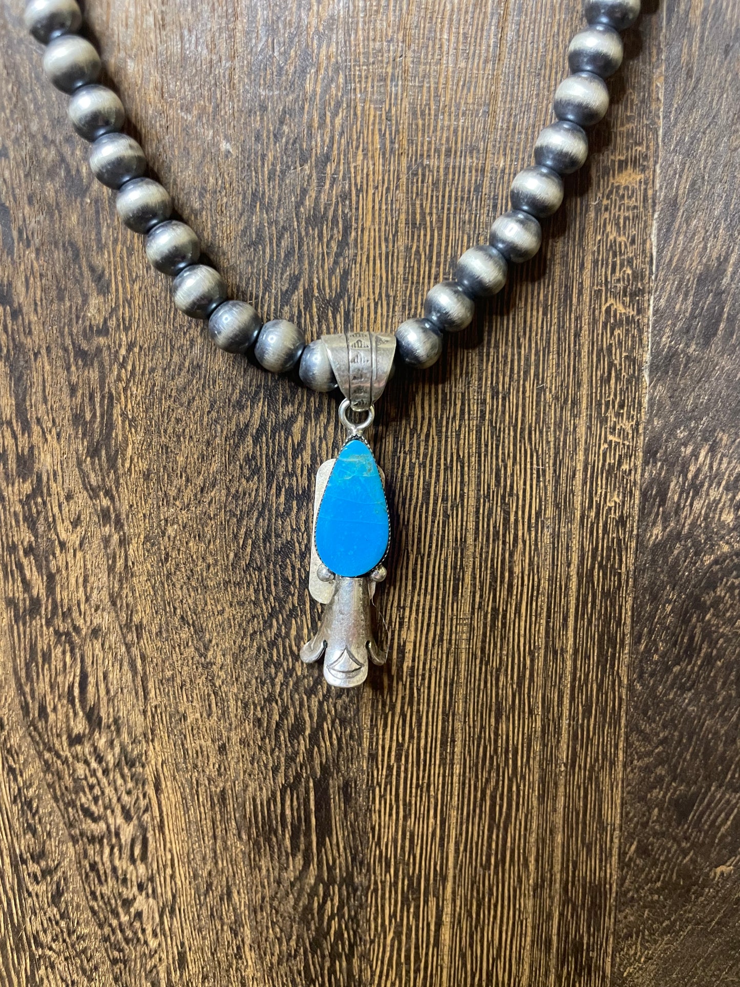 Navajo Handmade Turquoise Blossom Pendant