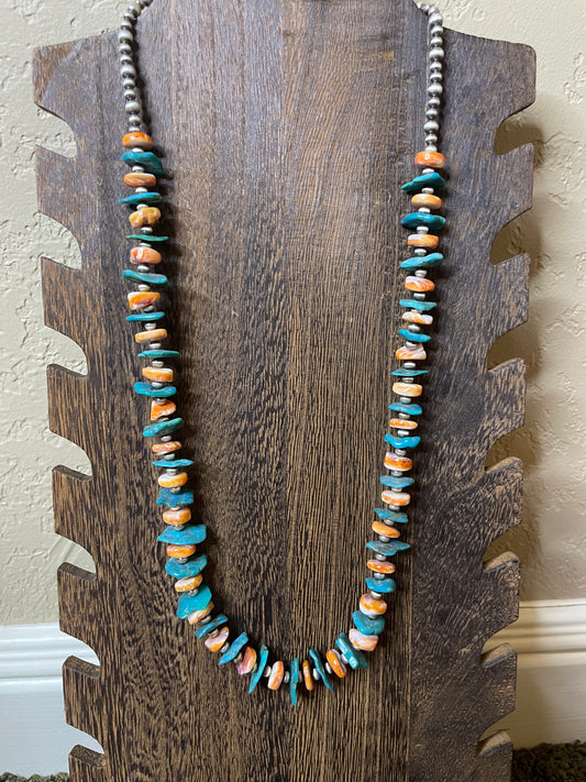 24" Chunky Turquoise and Orange Spiny