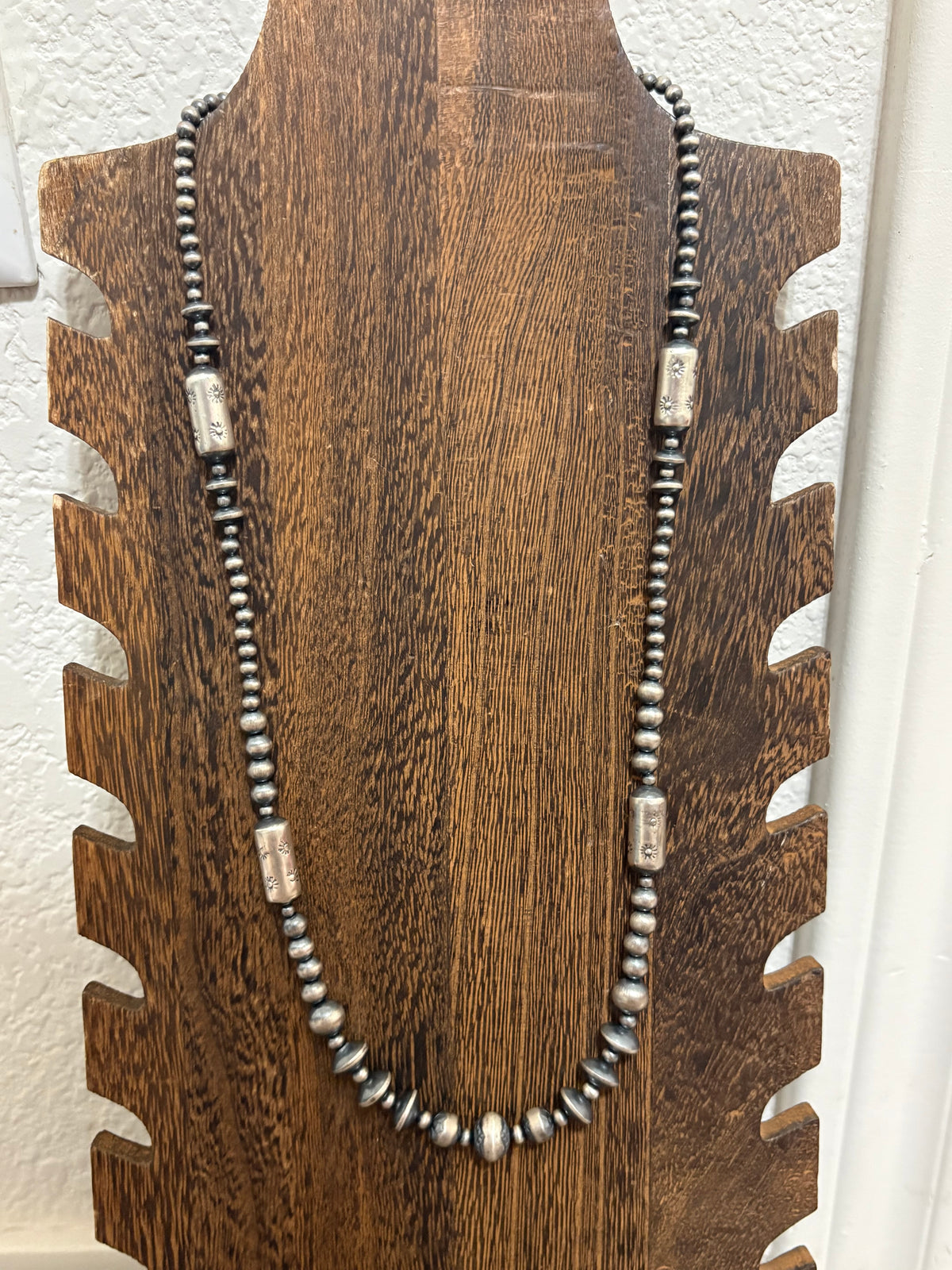 22" + 2" Barrel Bead & Sterling Silver Pearl Necklace